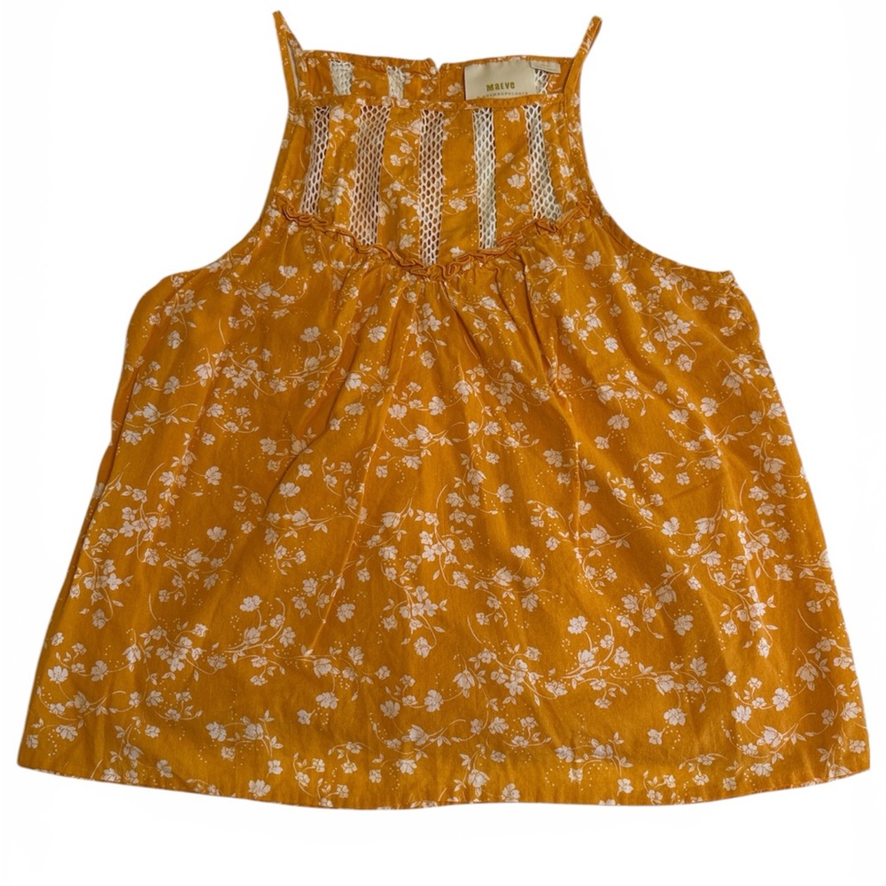 Maeve Anthropologie Boho Golden Mustard Cottagecore Floral Halter Top Sz Small